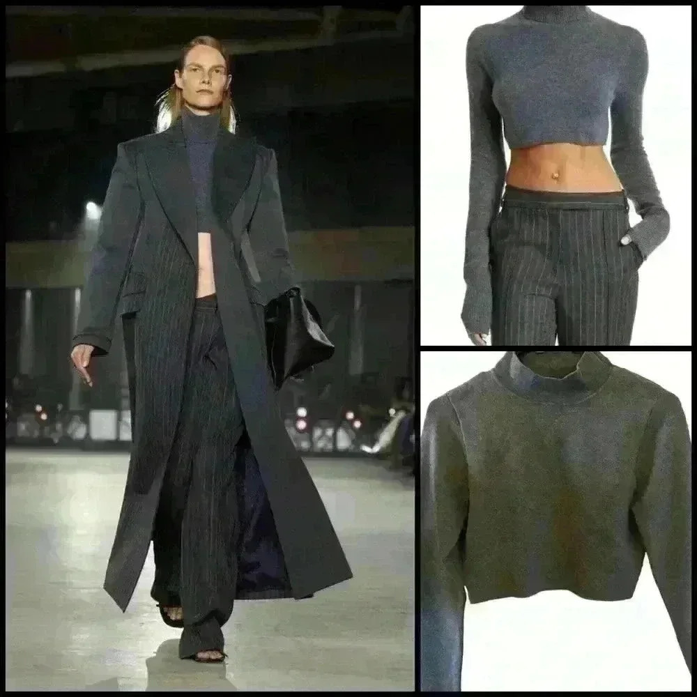 Jonathan Simkhai Mock Neck Heavy Cropped Dark Academia Preppy Sweater Size S
